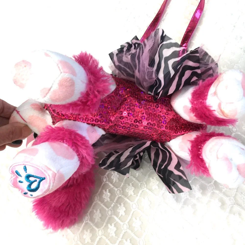 Justice Pink Poodle Plush Purse w/ Hearts & Zebra Skirt